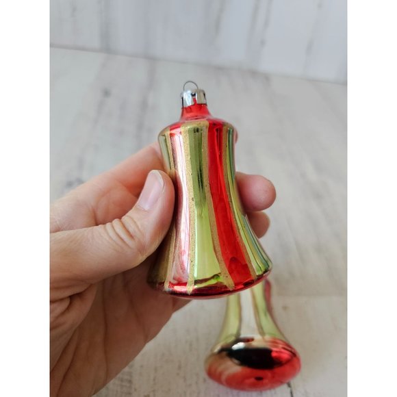 Vintage Bell striped red green ornament Xmas set - Picture 5 of 12